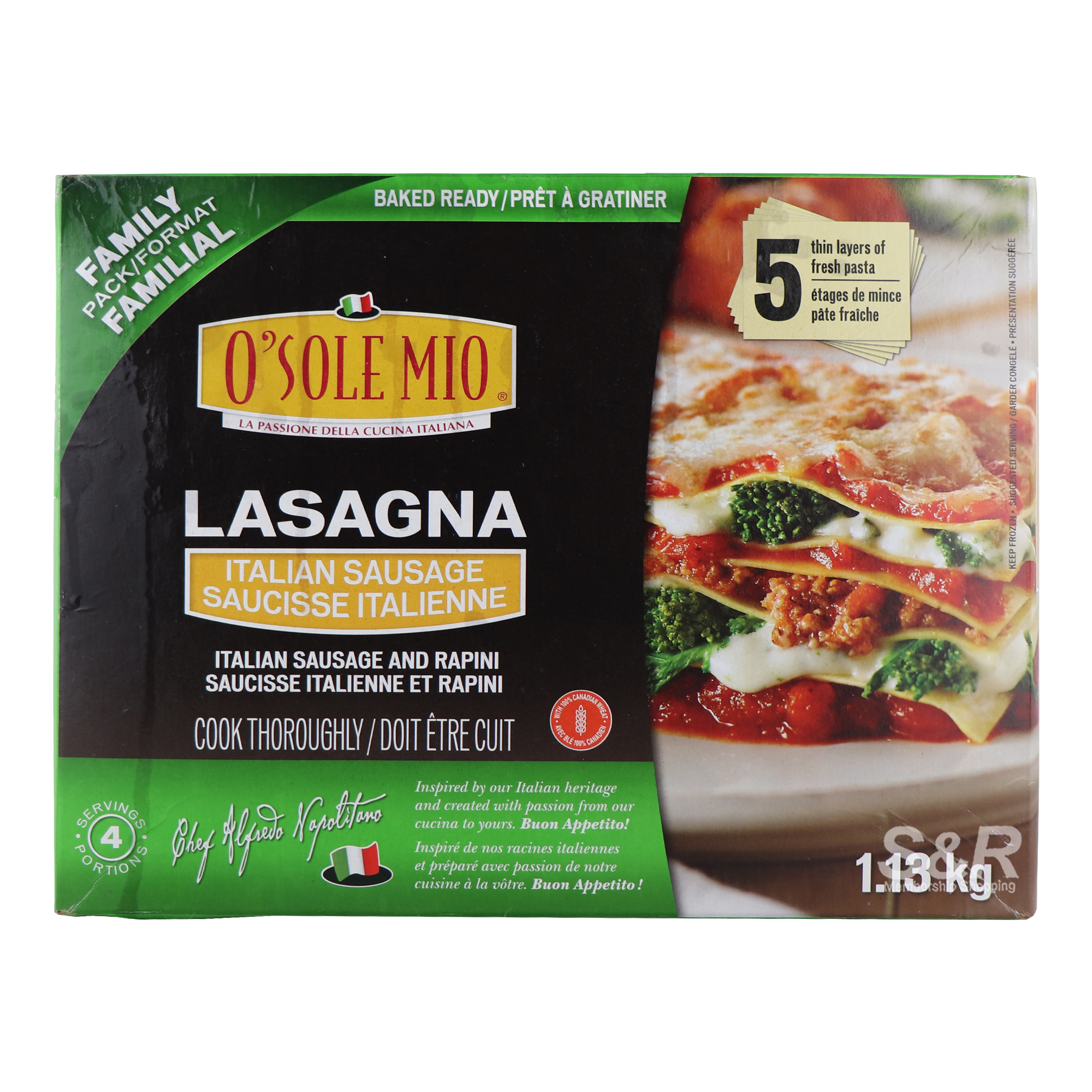 O Sole Mio Lasagna Italian Sausage 1.13kg